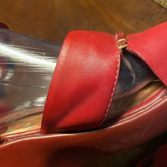 Vintage Liz Claiborne "Lizflex" Red Cranberry Leather Wedge  Sandals sz: 9 - Picture 12 of 15